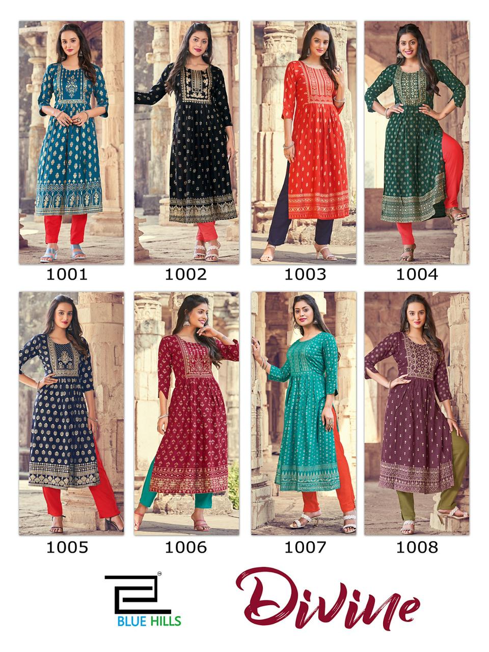 Blue Hills Divine Heavy Rayon Printed Kurtis Catalog
